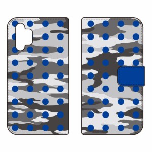 手帳型スマートフォンケース ドット 都市型迷彩 ブルー design by ROTM / for Galaxy A32 5G SCG08/au SECOND SKIN scg08 ケース galaxy 