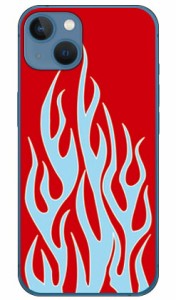 ファイヤーパターン レッド×サックスブルー （クリア） / for iPhone 13 mini Apple SECOND SKIN スマホケース ハードケース アップル i