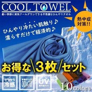 クール タオル 3枚 セット 熱中症対策 ひんやり 冷感 UVカット 紫外線 日焼け メッシュ 吸汗 エコ アウトドア スポーツ COOL