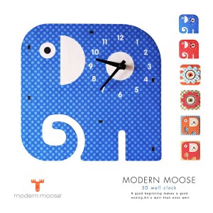 送料無料 modernmooseモダンムース◆フラワー×エレファント3D壁掛け時計【 壁かけ時計 ウォールクロック 立体 像 お花 ドット 水玉】