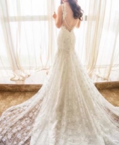 ウェディングドレス レース マーメイド Vネック 背中開き キャミソール 結婚式 前撮り 二次会 ウェディング パーティー