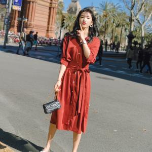 シャツワンピース ミモレ丈 大人可愛い 半袖 袖あり 代 30代 40代 赤 青 無地 ｘライン 袖付き 体型カバー 着痩せ ウエストリボン ｖネの通販はau Wowma ワウマ Rinatrad 商品ロットナンバー