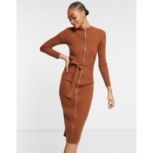 エイソス Asos Design レディース ワンピース ワンピース ドレス Knitted Dress With Zip Through Detail In Brown ブラウンの通販はau Pay マーケット フェルマート 商品ロットナンバー