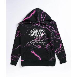 SWIXXZ レディース パーカー トップス lightning black and pink hoodie Black