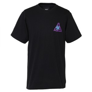【即納】ハフ HUF メンズ Tシャツ トップス PUSHING DASIES TT S/S TEE TS01339 BLACK クルーネック ロゴ 花柄