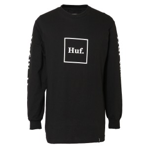 【即納】ハフ HUF メンズ 長袖Tシャツ トップス ESSENTIALS DOMESTIC L/S TEE TS00146 BLACK クルーネック ボックスロゴ 袖ロゴ カット
