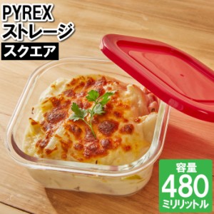 耐熱ガラス 保存容器 480ml 四角形 電子レンジ 作り置き 保存 食材 レッド 赤 冷凍 電子レンジ オーブン対応