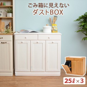 ゴミ箱 隠れてます キッチンカウンター ダストボックス ２５Lペール３個付き 完成品 【送料無料】  幅９０ 分別 ゴミ箱付き ７５L 木製 