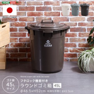 ふたロック付き ラウンドゴミ箱 45L 【送料無料】 円形 丸型 ダストボックス ふた付き バケツ型 おしゃれ インテリア プラスチック 45リ