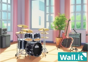 【Wall.it A4 フィギュアディスプレイケース専用背面デザインシート 横向】 軽音 音楽部 部室 学校 教室 リビング 楽器 ドラム ギター ベ