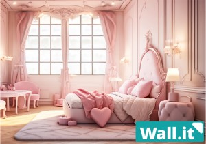 【Wall.it A4 フィギュアディスプレイケース専用背面デザインシート 横向】 可愛い ベッドルーム 姫系 寝室 風景 室内 ピンク お姫様 豪