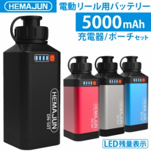 電動リールリチウムイオンバッテリー　充電器　ポーチセット14.8V　5000mAh　 DAIWA SHIMANOと互換性あり 電量残量機能付き LED ライト付