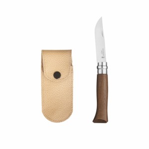 OPINEL オピネルナイフ ステンレス レザーケースセット ベージュカラー ウォールナット #8 8.5cm