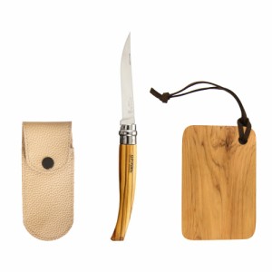 OPINEL オピネルナイフ ステンレス スリムナイフ オリーブ レザーケース ベージュカラー ＆ カッティングボードセット #10 10.0cm