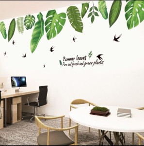 《送料無料》ウォールステッカー おしゃれ 観葉植物 鳥 リビング カフェ オフィス 壁紙シール