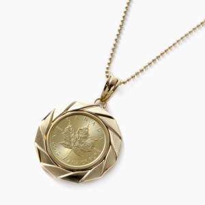 メイプルリーフコイン 24金 純金 金貨 メダル コインペンダント カットボールチェーンネックレス カエデ エリザベス女王