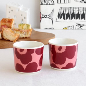 マリメッコ ウニッコ ラテマグ 200ml 2個入り(ペア) ダークレッド/パウダー marimekko 北欧雑貨 食器 マグカップ コーヒーカップ おしゃ