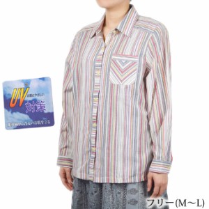 長袖ブラウス UV加工 綿100% M〜L 婦人服 シニア レディース シャツ 春夏