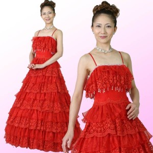 カラードレス結婚式 ブライダル 演奏会発表会などの舞台ステージ衣装に　色：赤