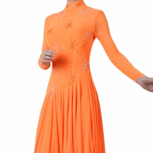 わけあり ダンス衣装 長袖ダンスドレス オレンジ色Ｌサイズ