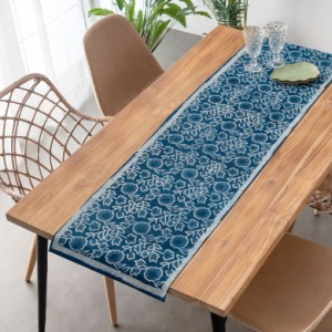 テーブルランナー インド ブロック プリント 柄 綿 コットン W 150cm D 40cm H 0.5cm テーブルライナー ブルー テーブル カバー 布 ダイ