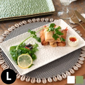 皿 プレート 長方形 プルメリアモチーフ Lサイズ 食器 スクエア 平皿 角皿 陶器皿 和食器 おしゃれ キッチン雑貨 アジアン