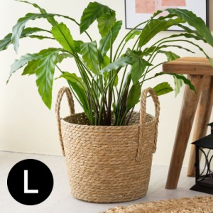 プランターカバー 植木鉢カバー バスケット 持ち手付き  ラッシュ製（い草） Lサイズ 約 W 29 × D 29 × H 24 cm