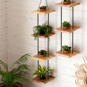 ハンギングプランター プランター 木製 アイアン 4鉢 ウォールディスプレイ 吊るす 壁掛け 観葉植物
