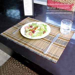 ランチョンマット テーブルウェア ボーダー柄 おしゃれ かわいい ブルー×ブラウン 天然素材 長方形 アジアン雑貨