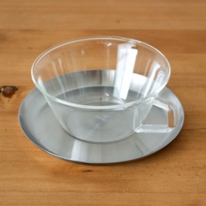 ティーカップ＆ソーサー 耐熱ガラス ステンレス製受け皿 220ml 電子レンジOK（ガラスのみ） [92096] ガラス食器 コーヒーカップ ティーカ