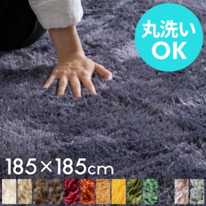 ラグ マット 洗える カーペット マイクロファイバー フラッフィラグ 約185×185cm 滑り止め 正方形 厚手 絨毯 ホット