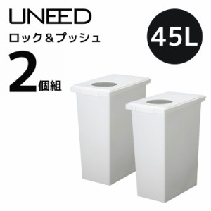 【2個組】新輝合成 TONBO トンボ ユニードロック＆プッシュ45 ホワイト UNEED ゴミ箱 ダストボックス 45L ふた付き 臭わない 2WAY スリム