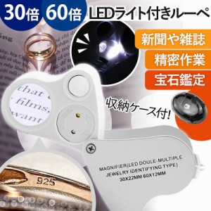 ルーペ LED ライト 虫眼鏡 拡大鏡 デスクルーペ 30倍 60倍 ジュエリー ケース 小型 軽量 ネイル 手芸 模型製作 プラモデル ハンダ用 作業