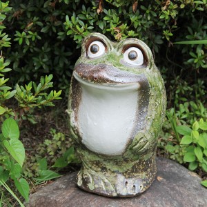 陶器 立蛙丸目(ミニ) 縁起物カエル お庭 玄関先 蛙信楽焼 おしゃれ 和風【手作り】