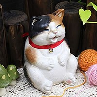 陶器 可愛い表情の猫おきもの ねこ ネコ ねこ 置物 物 ギフト インテリア ok信楽焼 おしゃれ 和風【手作り】