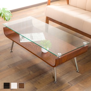 センターテーブル ガラス テーブル 木製 曲げ木 ガラステーブル 強化ガラス 北欧 88cm幅 棚付き ローテーブル シンプル