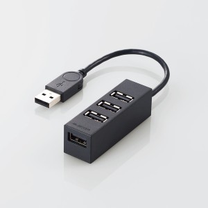 ELECOM  エレコム USBHUB2.0 バスパワー 4ポート 10cm ブラック U2HTZ426BBK (2486652)  代引不可 送料無料