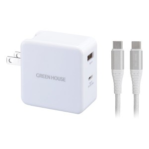 GREEN HOUSE  グリーンハウス AC-USBアダプタ2P GaN65W TypeCケーブル2m WH ホワイト GH-ACU2GA-WH (2539094)  送料無料