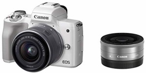 Canon ミラーレス一眼 EOS Kiss M ホワイト ダブルレンズキット EF?M22mm F(中古品)