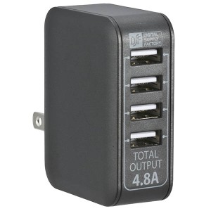 ACアダプター USB電源タップ(4ポート/4.8A/ブラック) (MAV-AU48-K)