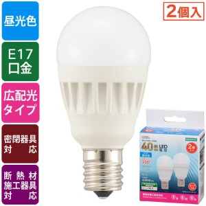 LED電球 小形(40形相当/560 lm/昼光色/E17/広配光200°/密閉器具対応/断熱材施工器具対応/2個入) (LDA4D-G-E17 IS51 2P)