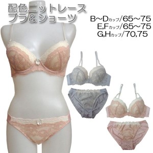 バイカラーレース ブラジャー＆ショーツセット [全2色][E〜F]