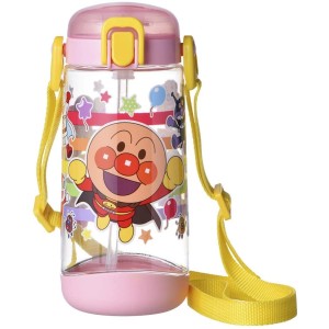 アンパンマン クリア水筒ボトル(ストロー) 450ml ピンク / ANPANMAN CLEAR WATER BOTTLE WITH STRAW P