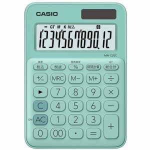 カシオ計算機 カラフル電卓 12桁 ミニジャストタイプ MW-C20C-GN-N ミントグリーン