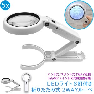 LEDライト 8灯付き 折りたたみ式 2WAYルーペ ハンド式 作業用 業務用 オリジナル ハンドメイド デコパーツ