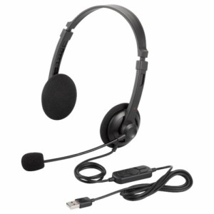 iBUFFALO 両耳ヘッドバンド式ヘッドセット USB接続 ブラック BSHSUH12BK(中古品)