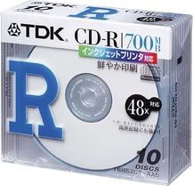 (中古品)TDK CD-Rデータ用700MB 48倍速ホワイトプリンタブル 5mm厚ケース入り10枚パ