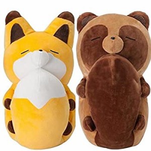 【中古】 タヌキとキツネ もちっとぬいぐるみ しっぽ抱きかかえキツネ & しっぽ抱きかかえタヌキ 2体セット ロフトネットストア限定