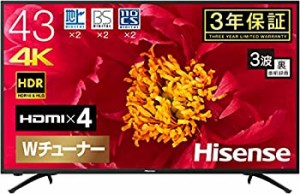 【中古】 ハイセンス 43V型 4K対応液晶テレビ -外付けHDD録画対応(裏番組録画)  2019年モデル 43F60E