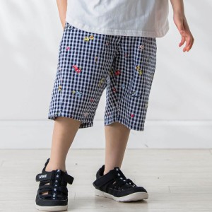 【10％OFF 2024夏物 キッズ 子供 男の子】SLAP SLIP（スラップスリップ） サッカーデニムチェック柄はたらくくるまプリントハーフパンツ